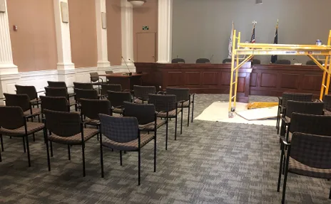 meeting room with patterned commercial carpeting 